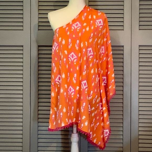 Mud Pie Vibrant Orange with Pink One-Shoulder Cover-Up - Picture 2 of 8